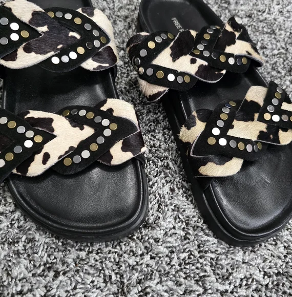 FREE PEOPLE Hair Hide Studded Sandals Cow Hair On - Picture 3 of 8